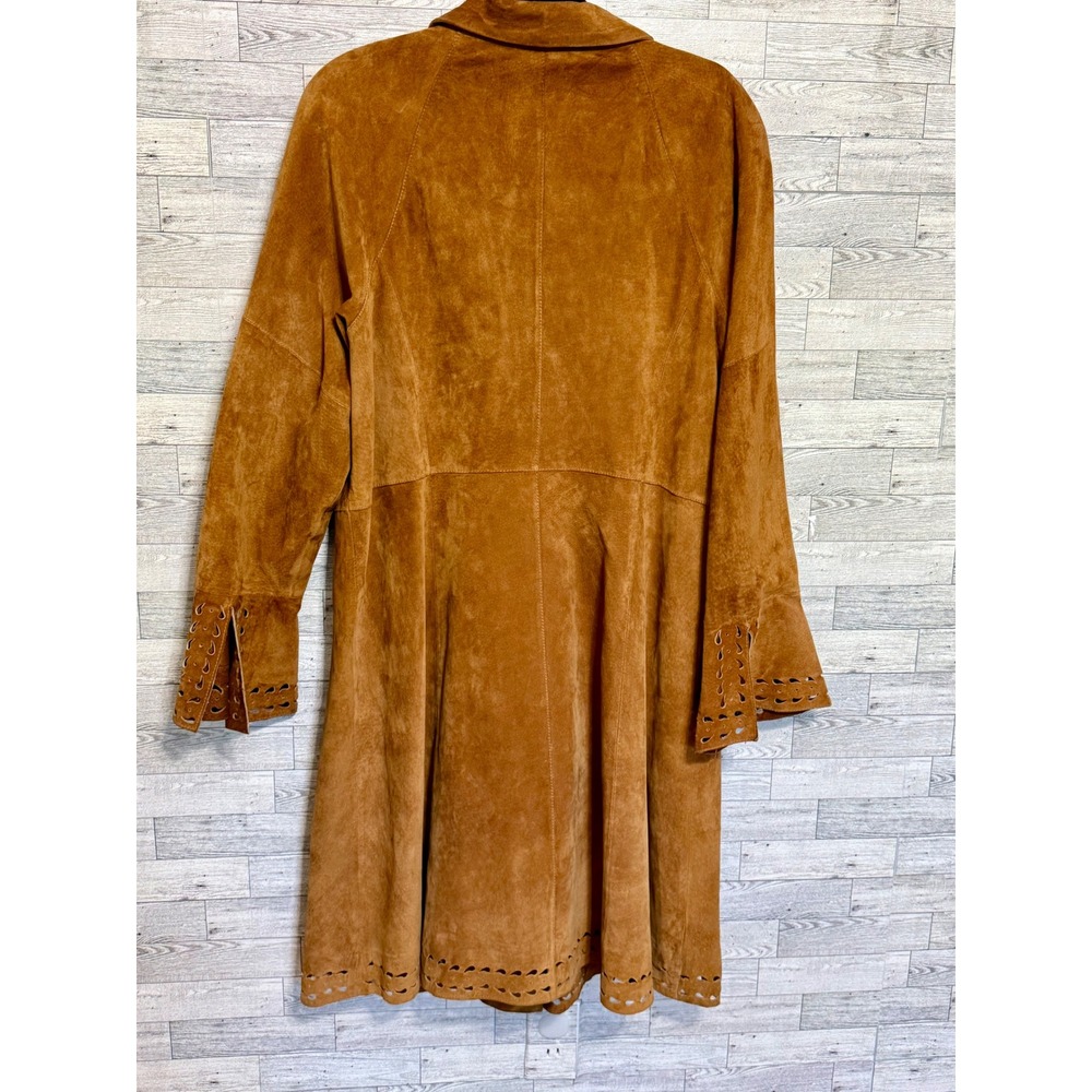 Clifford & Wills Womens 16 Brown Suede Leather Trench Coat Bell Sleeve Boho 90s - Picture 9 of 13